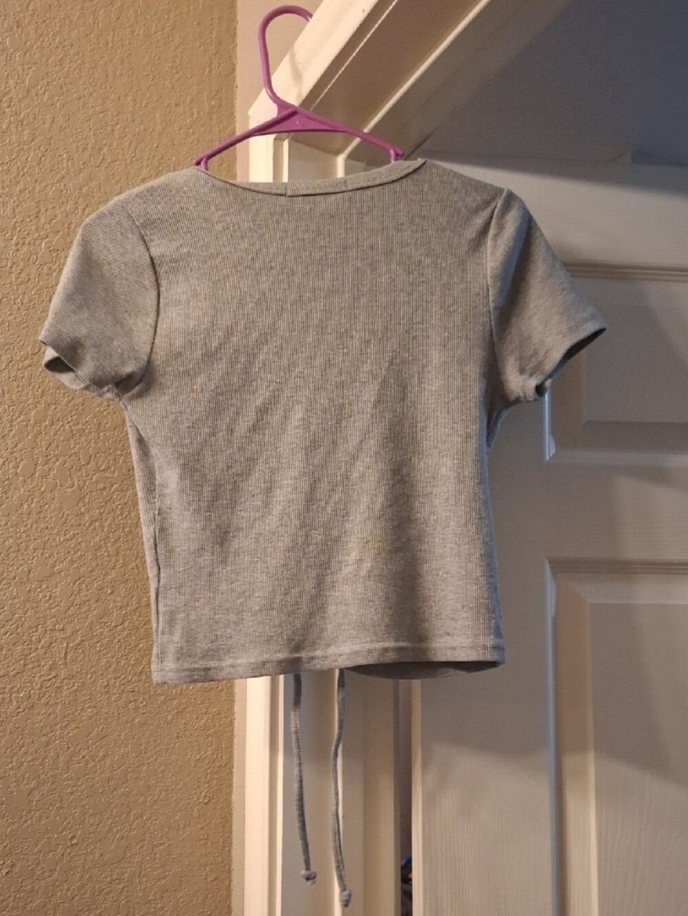 Light Gray Ribbed Lace-Up Crop Top - Picture 2 of 2